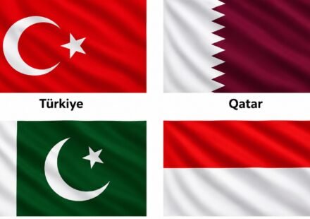 Defence officials from Türkiye, Qatar, Pakistan and Indonesia at the signing ceremony for the Badr Memorandum in Doha.