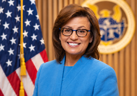 Anna M. Gomez, US FCC commissioner, in an official portrait.