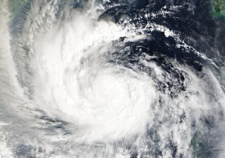 Satellite view of Cyclone Arnab over the Bay of Bengal before its forecast landfall near Andhra Pradesh.