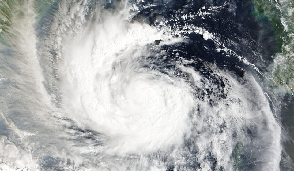 Satellite view of Cyclone Arnab over the Bay of Bengal before its forecast landfall near Andhra Pradesh.