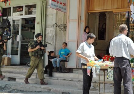 Israeli security forces near a checkpoint outside Hebron following a shooting.