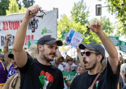Demonstrators at a housing rights protest in Madrid, Spain