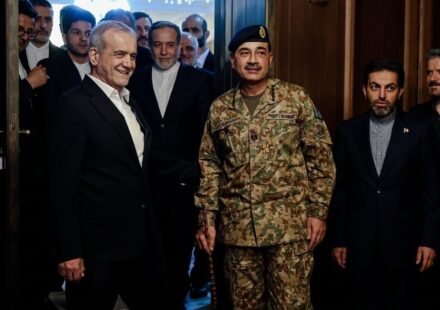 Pakistan Army Chief Asim Munir meeting Iranian President Masoud Pezeshkian in Tehran.