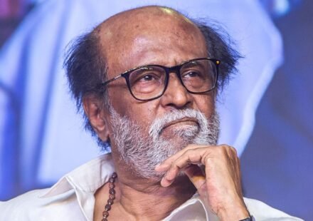 Tamil actor Rajinikanth at a cinema screening of Jailer 2 with fans in Chennai.