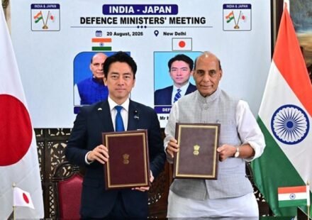 Rajnath Singh and Shinjiro Koizumi during bilateral discussions on India–Japan defence cooperation at the Cebu security summit.