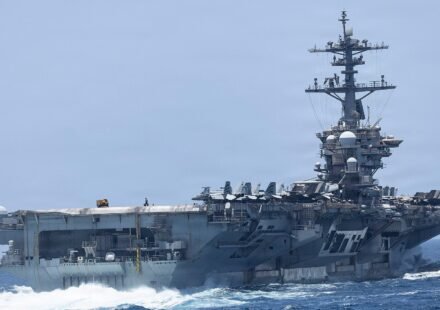 US Navy aircraft carrier USS Abraham Lincoln sailing in the Arabian Sea during its deployment to the Middle East.