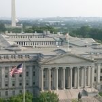 The US Treasury Department building in Washington, DC.