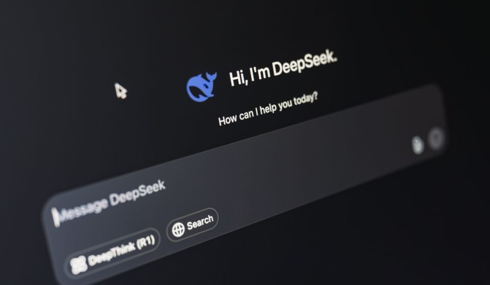 DeepSeek artificial intelligence platform logo on a digital screen.