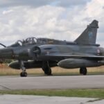 French Mirage 2000D military fighter aircraft used for ground-attack missions.